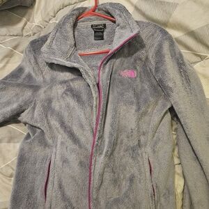The North Face Women's Soft Gray Teddy Jacket with Pink Accents